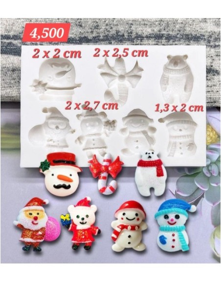 Figuras navideñas pequeñas (muñeco de nieve, oso, bastón)
