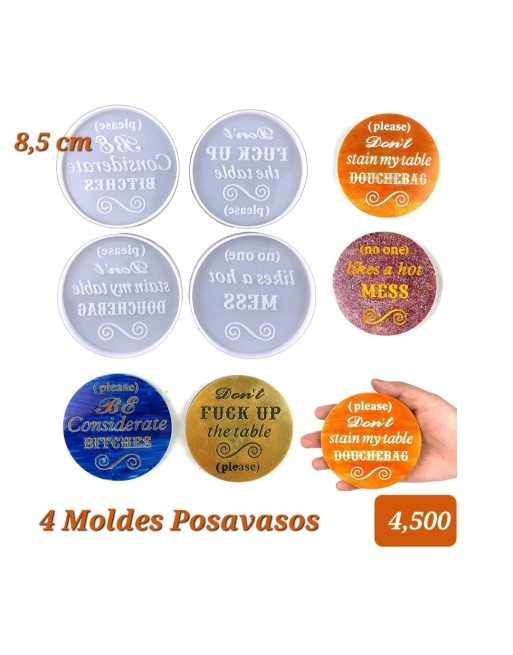 4 Posavasos con frases en ingles+Base